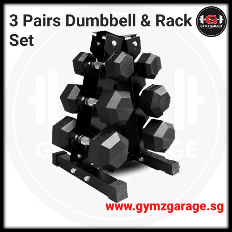 3 Pairs Hexagon Dumbbell & Rack Set ( Home Gym Fitness Hex Dumbbell Barbell Hexagon Dumbell