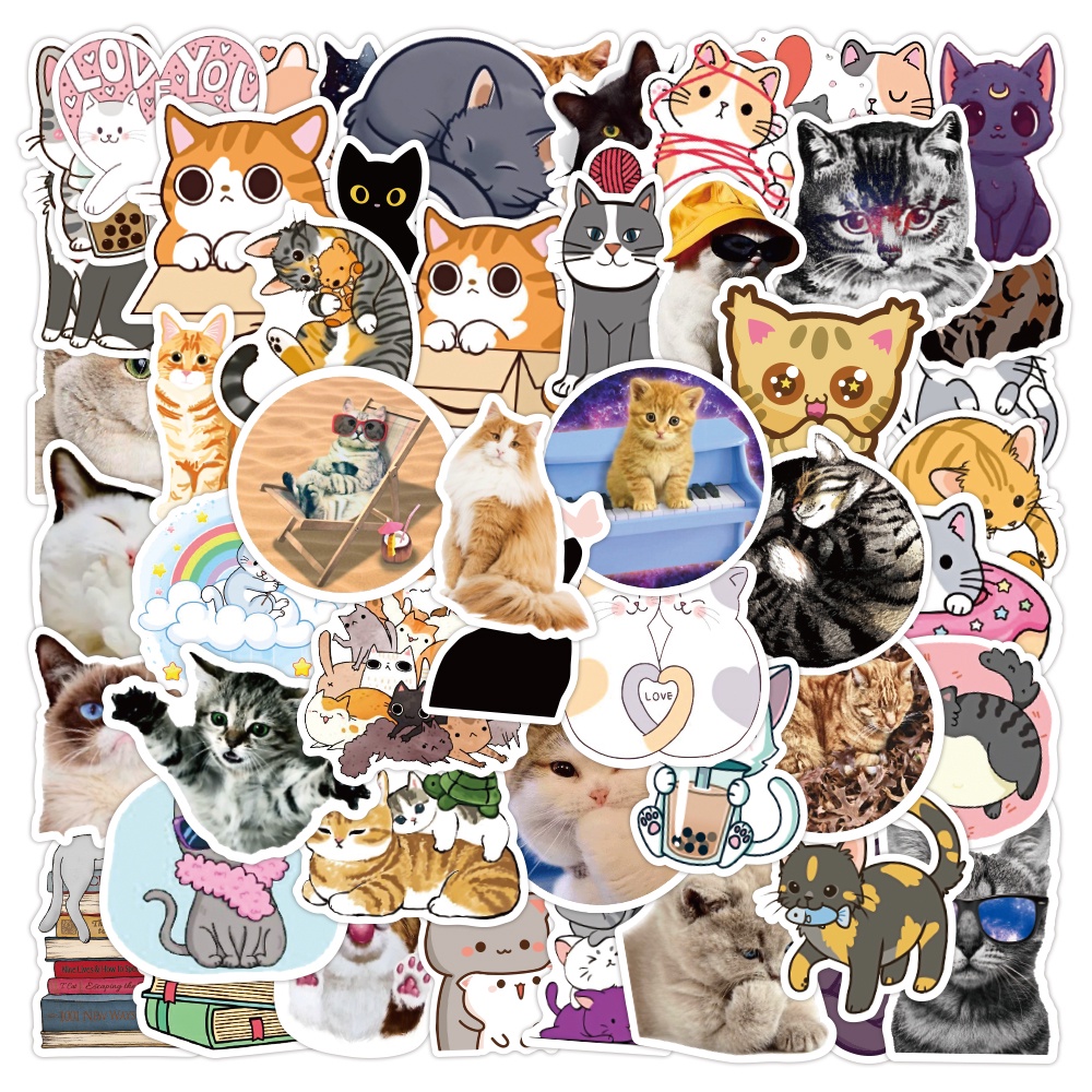 50pcs Cute Stickers Cat Stickers Cartoon Pet Sticker Animal Sticker Waterproof Vinyl Graffiti Sticker Laptop Sticker