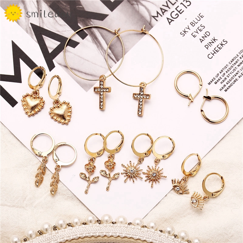 7pair Set Bohemian Drop Earrings Set Vintage Gold Eyes Star Flower Circle Earring Women Girls Jewelry Fashion Accessories Shopee Singapore