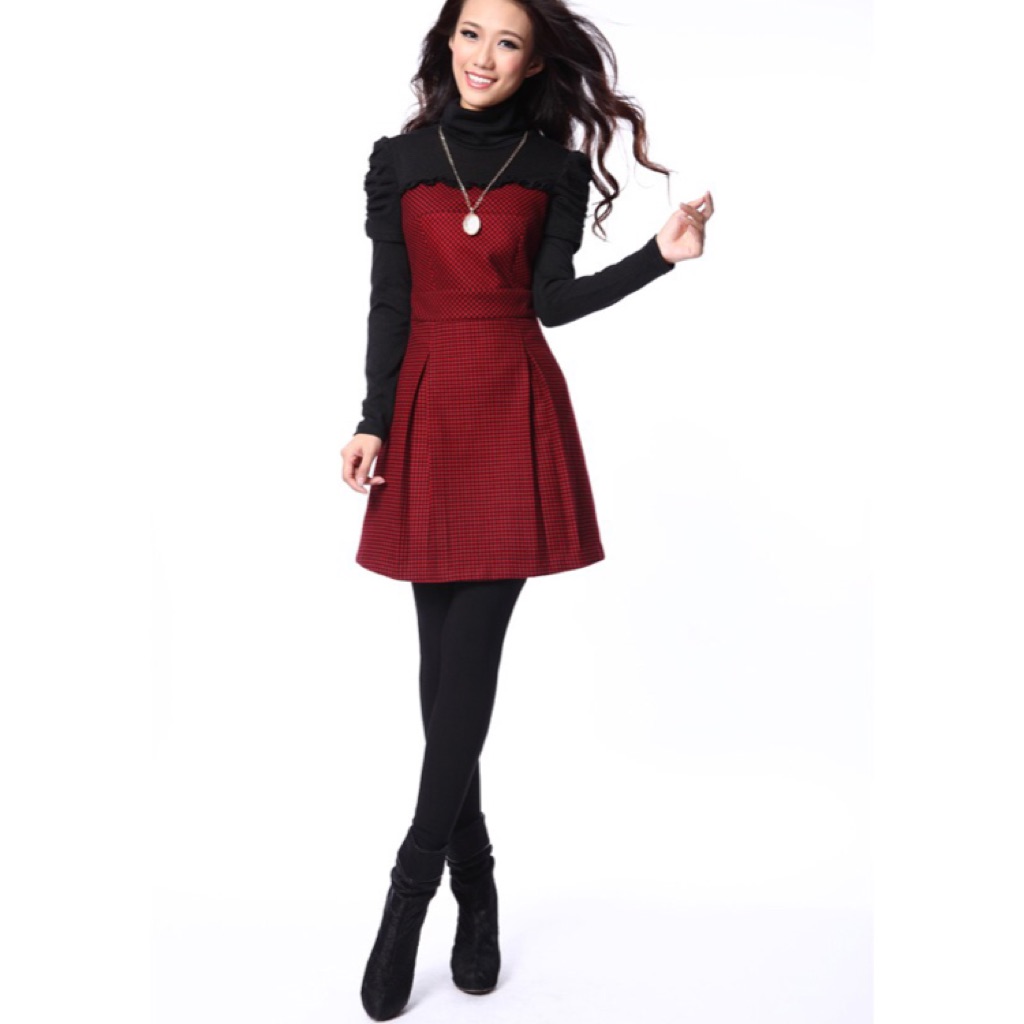 red turtleneck dress with sleeves