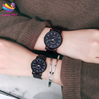 Korean Simple Leisure Couple Round Digital Watch Retro Fashion Black Band Watches Gift for Women Men