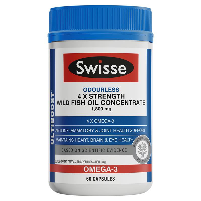 Swisse Ultiboost 4 x Strength Wild Fish Oil Concentrate 60 Capsules Sep