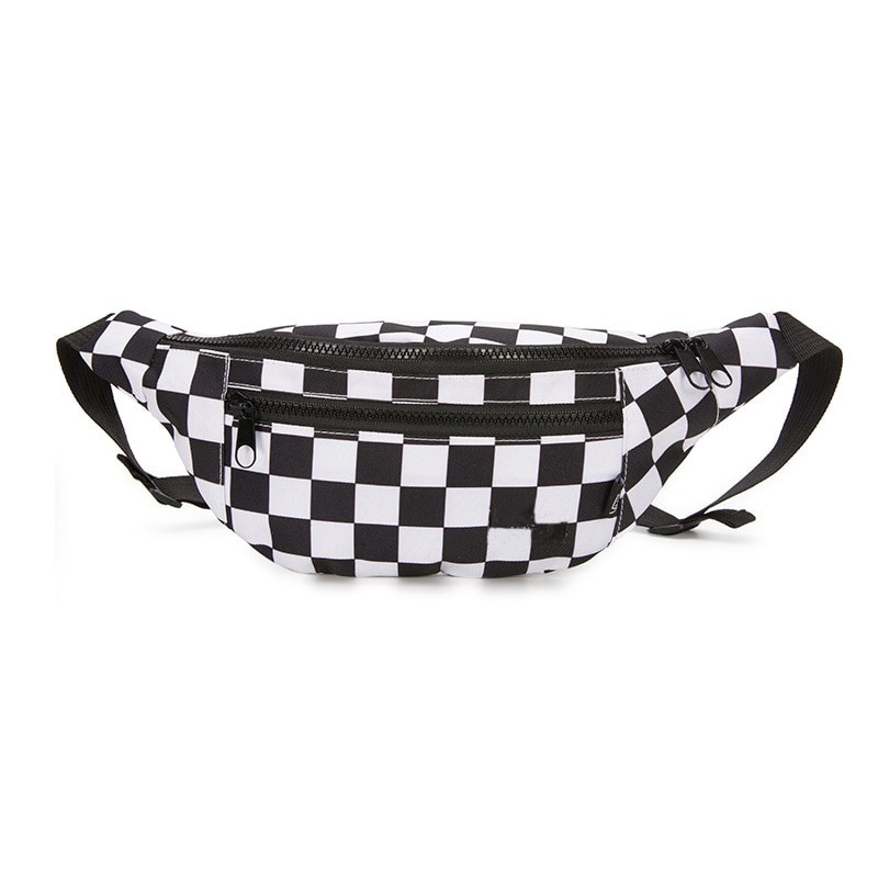 black and white checkered fanny pack