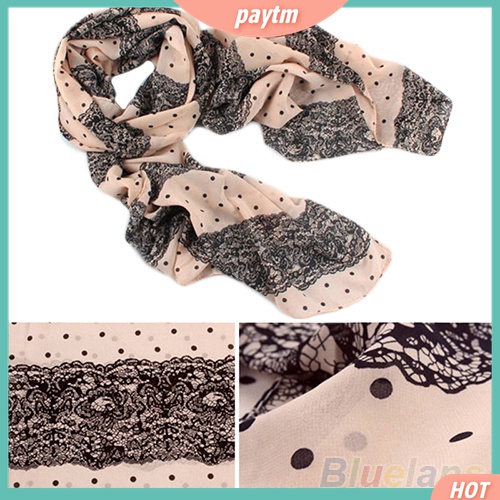 Image of PTM--Women's Stylish Long Soft Chiffon Scarf Lace Pattern Print Polka Dot Shawl #0