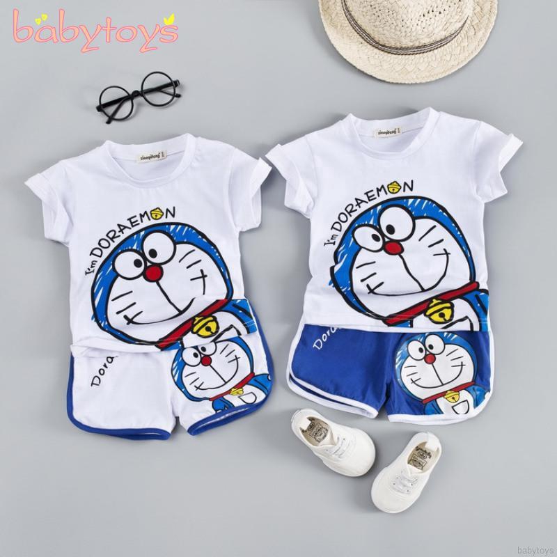 2PCS Toddler Boy Kids Doraemon Outfits TShirt+Shorts Casual Clothes
