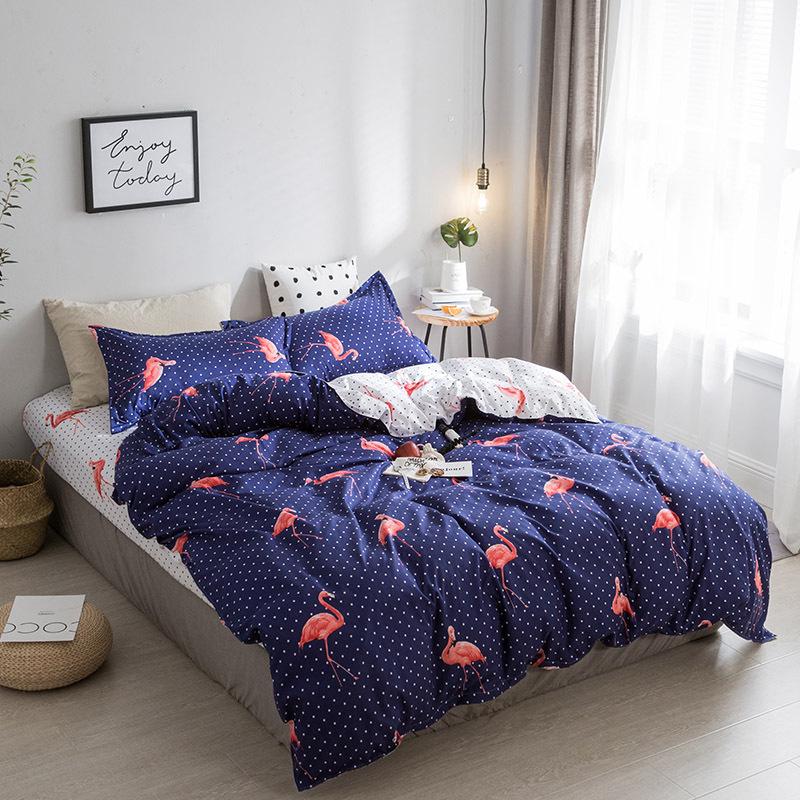4pcs Blue Purple Flamingo Bedding Sets Velvet Duvet Cover Sets
