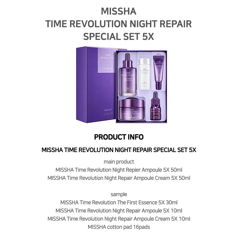MISSHA] Time Revolution Bestseller Special Set 5X / Time Revolution Night  Repair Special Set 5X | Shopee Singapore