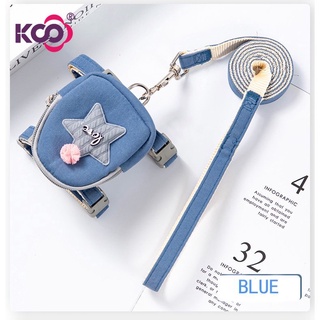 【KS】Dog Leash Harness with Backpack Pet Cat Walking Leash Blue/Pink/Grey/Yellow #1
