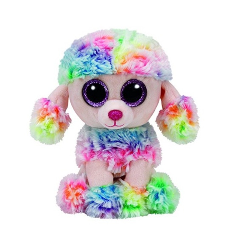 TY Beanie Boos Big Sparkly Eyes Slush RAINBOW the Tie Dyed Poodle Dog 6
