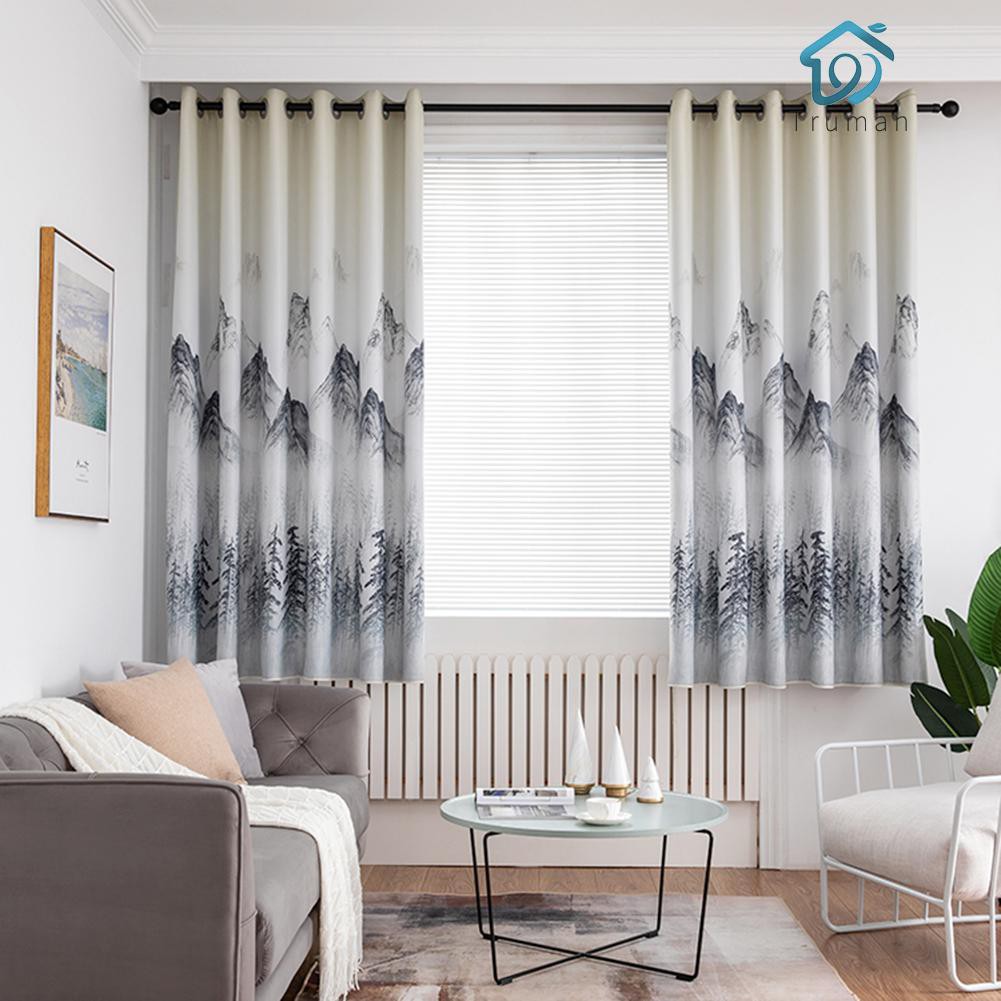 Landscape Print Polyester Curtain Living Room Blackout Window