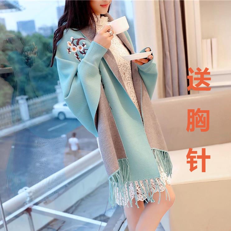 Early Autumn Embroidery Plum Shawl Knitted Women S Cardigan Ethnic Style Sweater Loose Coat Mid Length Cloak Thickened Bridal Wed Shopee Singapore