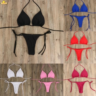 Womens Thong Bikini Set Side Tie Sexy Swimsuit,Bandage Style Brazilian Swimwear(Spot Sales)