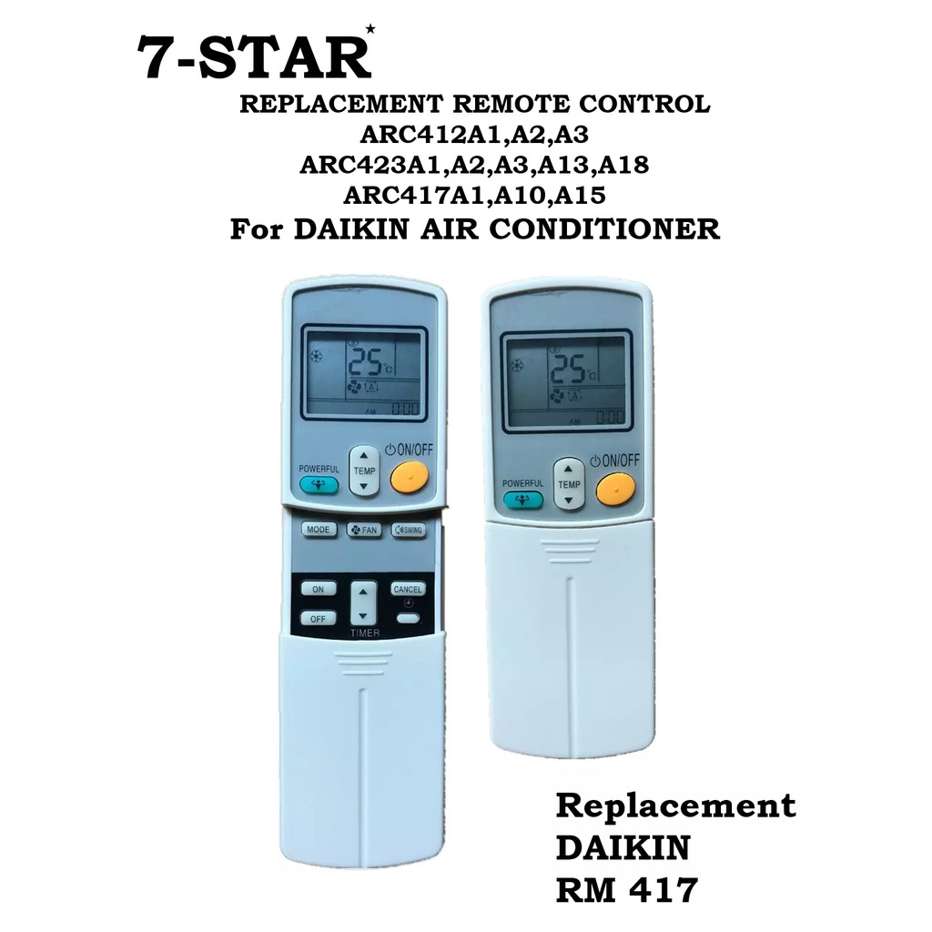 REPLACEMENT DAIKIN AIRCON REMOTE CONTROL For DAIKIN AIR CONDITIONER REMOTE CONTROL Shopee
