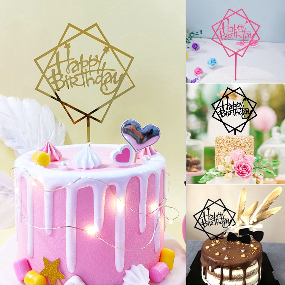 JIASHA Happy Birthday Cake Topper（2 Pezzi） Star Cupcake Toppers （14 Pezzi）per Matrimonio Compleanno Baby Shower Party Decorazioni per Torte di San Valentino Bleu 