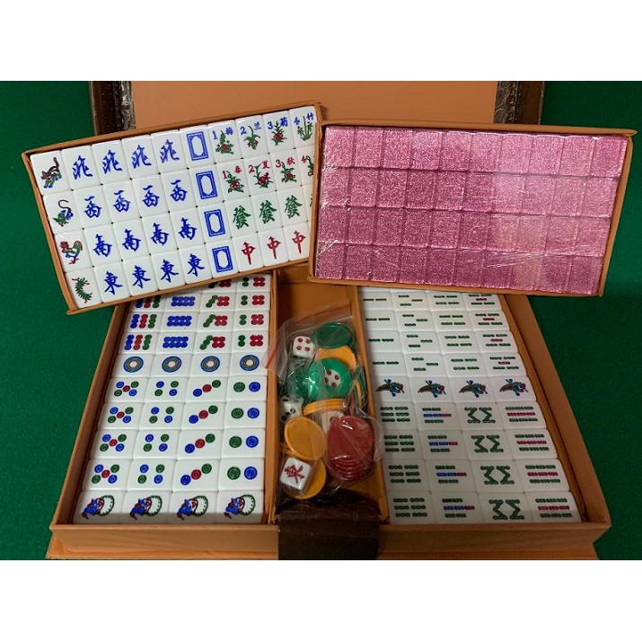 23mm Mini Size mahjong Set Glittering Pink Colour / Size 23mm / Singapore Version Set 160 Tiles