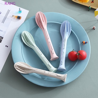 RAHG 3 in 1 Travel Cutlery Portable Cutlery Wheat Straw  Fork Spoon Set Student NEW #1