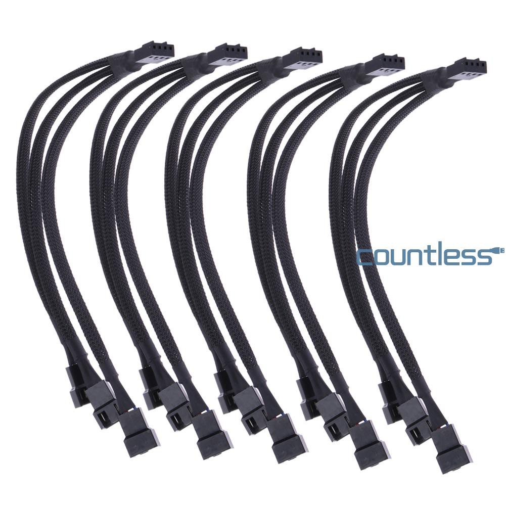 4 pin PWM Fan Cable 1 to 3 ways Splitter Black Sleeved Extension All Black Sleeved CableCOU