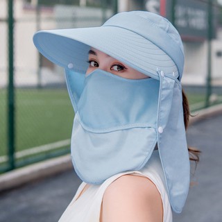 现货 Sun Protection Hat 多功能帽子女骑车遮脸太阳帽防紫外线大檐遮阳帽天防晒采茶帽 贝甜的店 Shopee Singapore