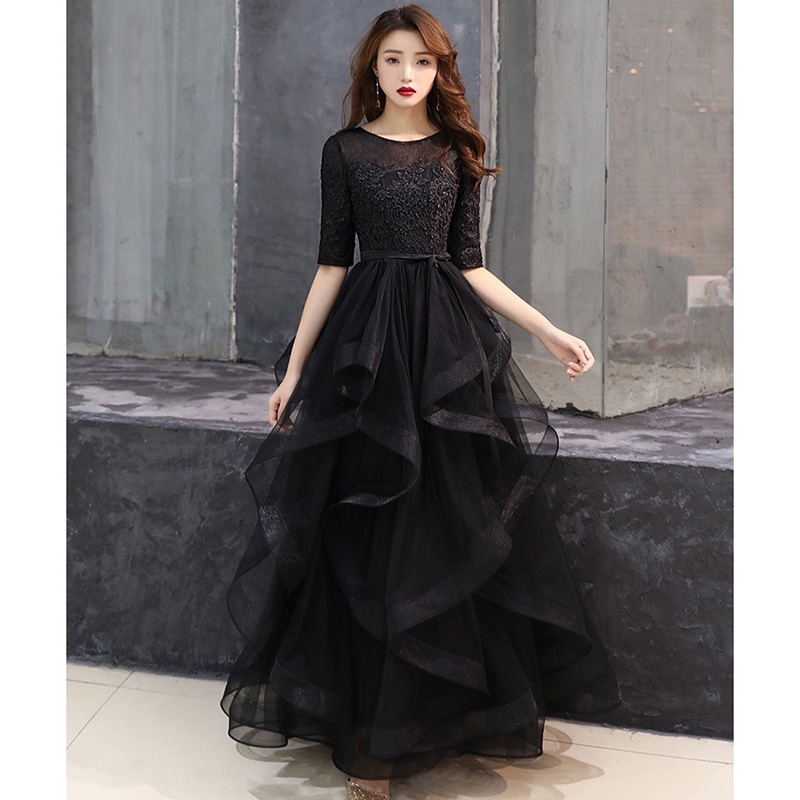 Elegant Women Dinner Gown Maxi Dresses  Formal  Wanita  Black 