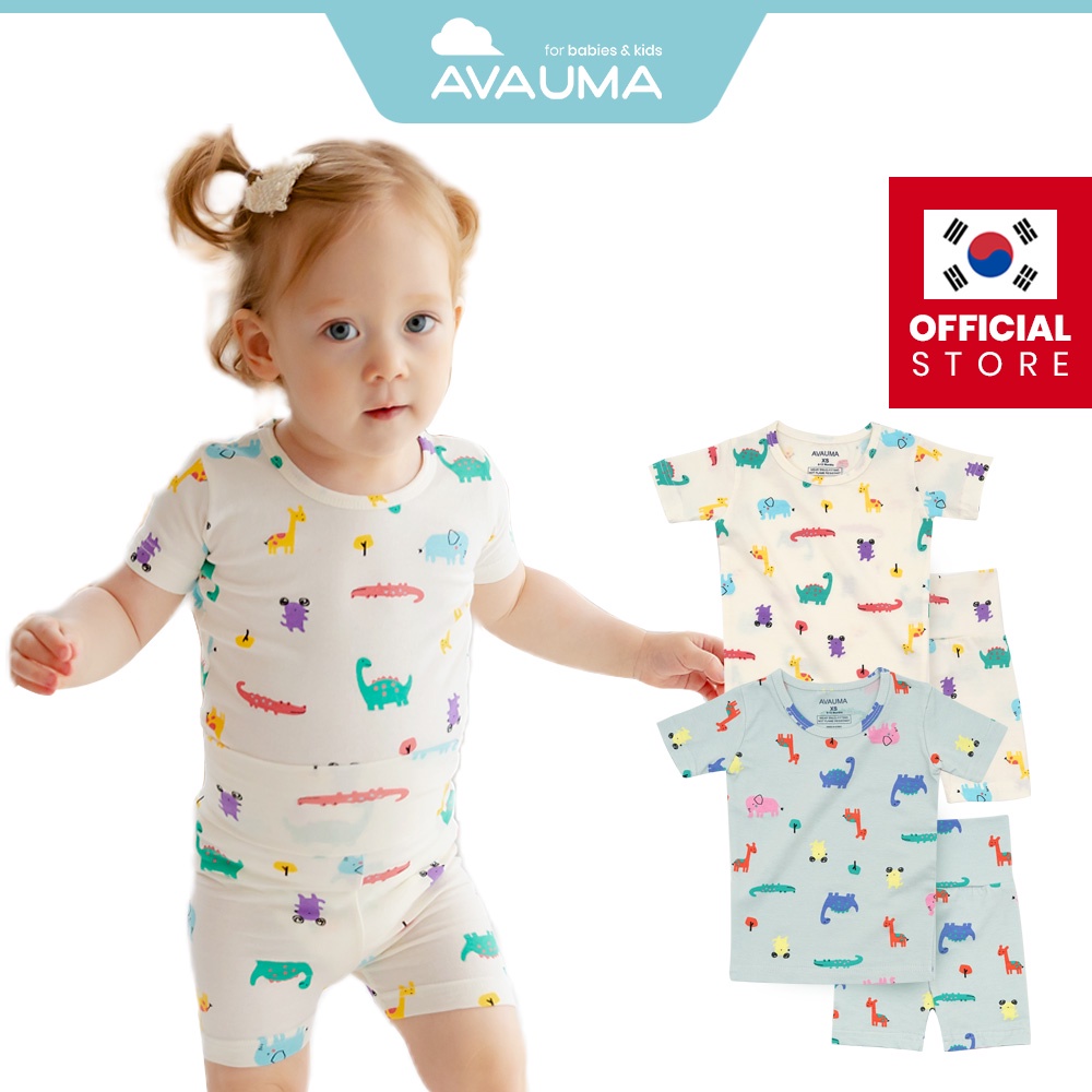 AVAUMA Baby Boys Girls Pajama Set 6M-4T Kids Cute Toddler Snug fit Pjs Ribbed Cotton Modal Short Sleeve Sleepwear 