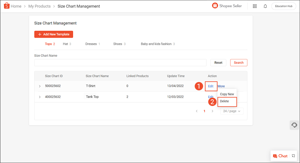 Size Chart Management Tool | Shopee SG Seller Education Hub