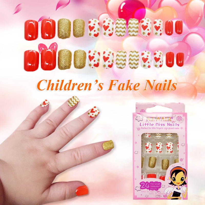 24pcs Box Children Press On Fake Nails Candy Color Full Cover False Nail Tips Kids Nail Art Little Girls Manicure Shopee Singapore