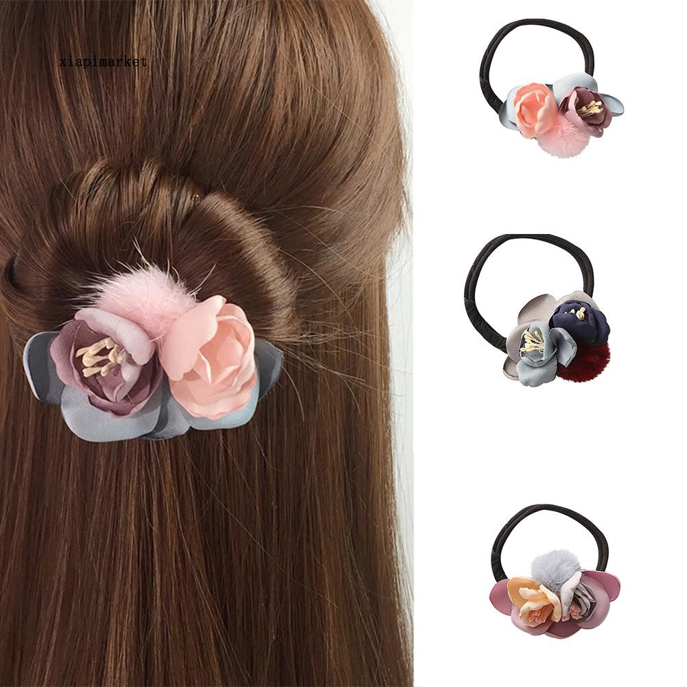 Zb Women Pompon Flowers Headband Hair Donut Bun Maker Former