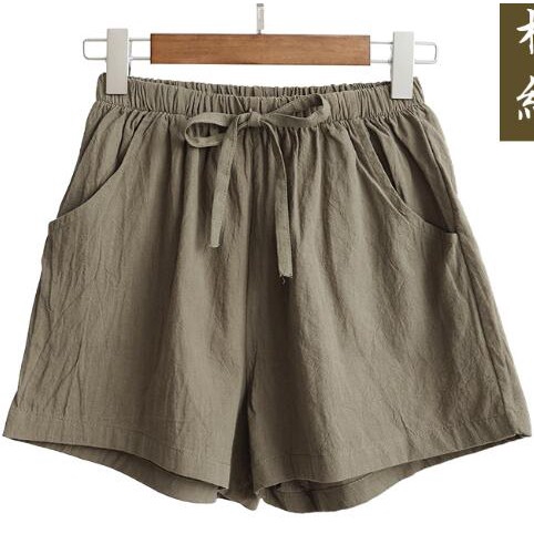Yknktstc Womens Plus Size Elastic Waist Cotton Linen Casual Beach Shorts with Pockets 
