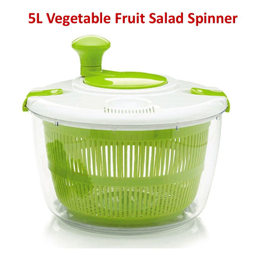 5L Salad Spinner Vegetable Washer with Bowl Green Manual Lettuce Washer and Dryer,BPA Free 
