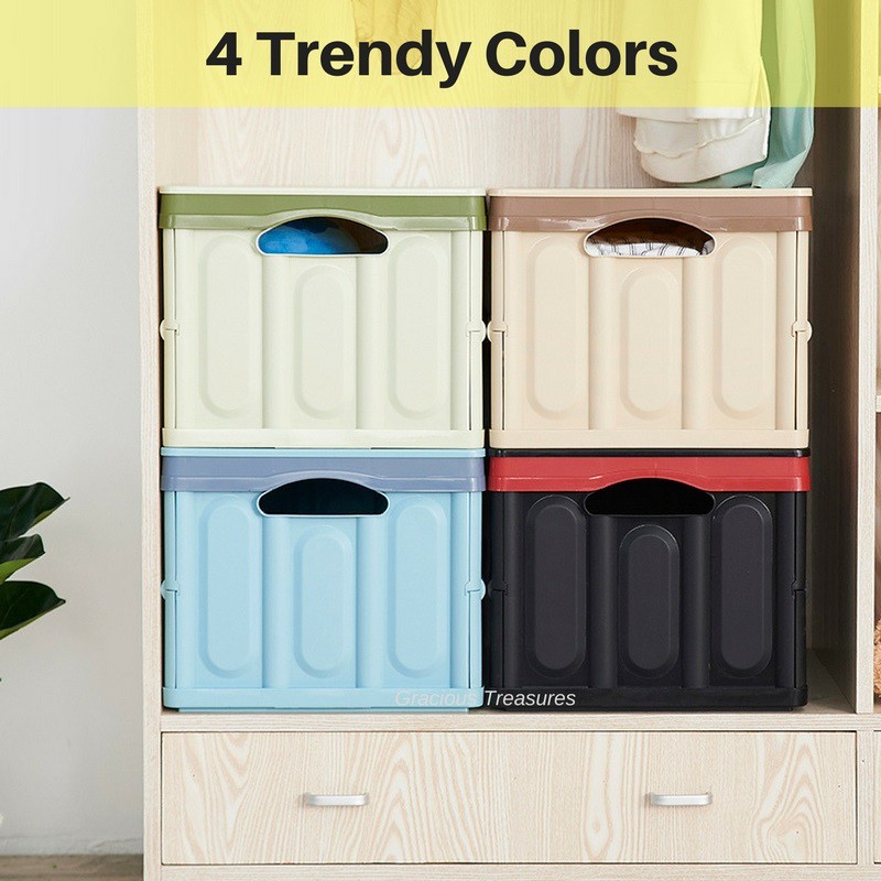 Stackable and Collapsible 56L Storage Box Foldable for Easy Storage Organizer Big Capacity 4 Trendy Colors