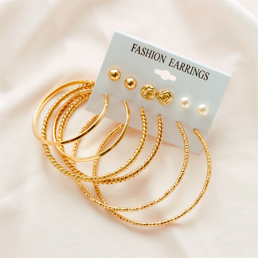 Korean Retro Bohemia Gold Earrings Set Silver Pearl Creative Round Drop Earring Girls Women Jewelry Accessory Gift