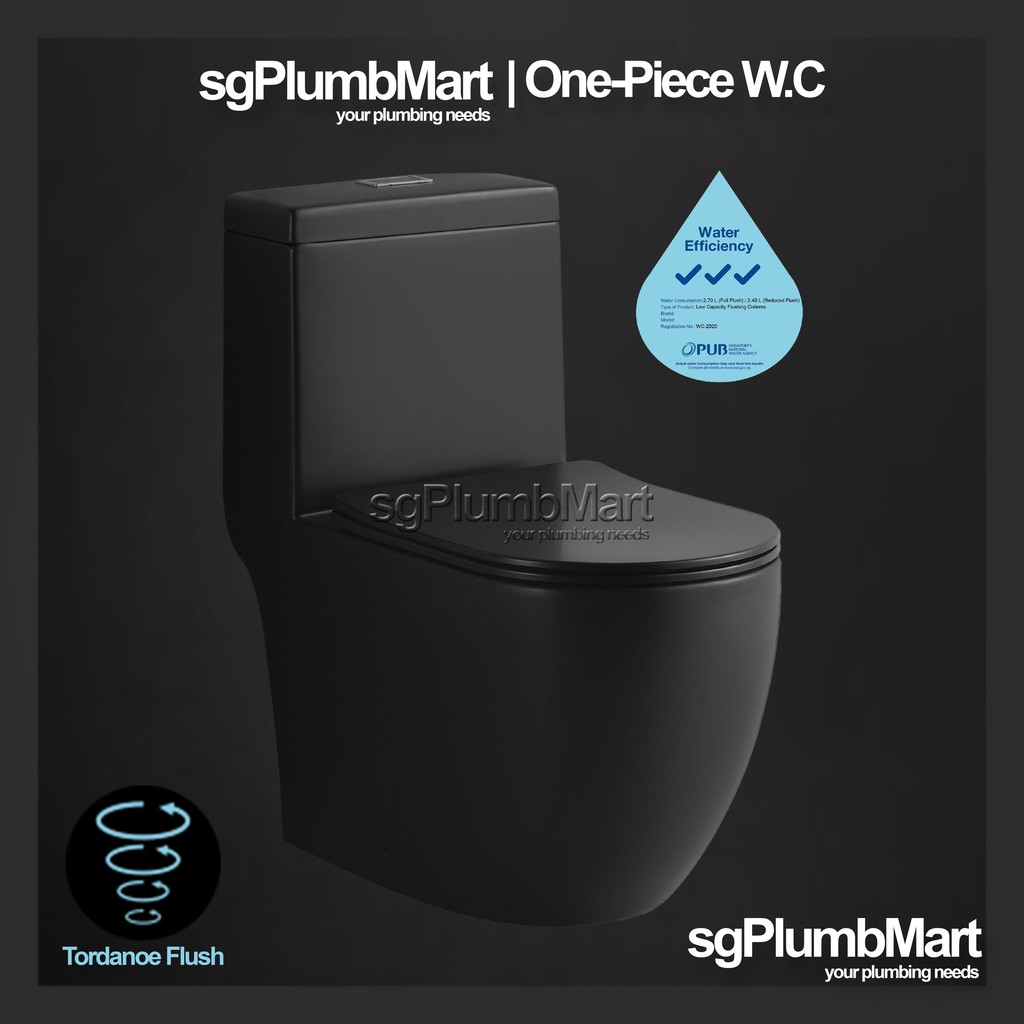 sgPlumbMart Matt Black Toilet Bowl OnePiece Molded Tornadoe Flush WC