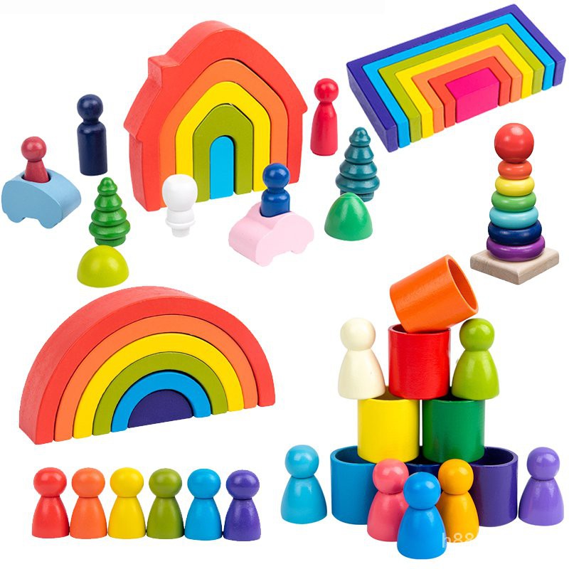 Montessori Educational Wooden Toys Rainbow Wooden Semicircle Building ...