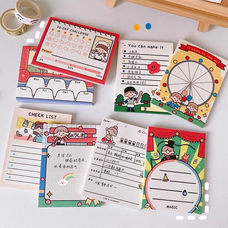 Cute Korean Girl Checklist Weekly 30 Day Challenge Memo Pad Note Paper 