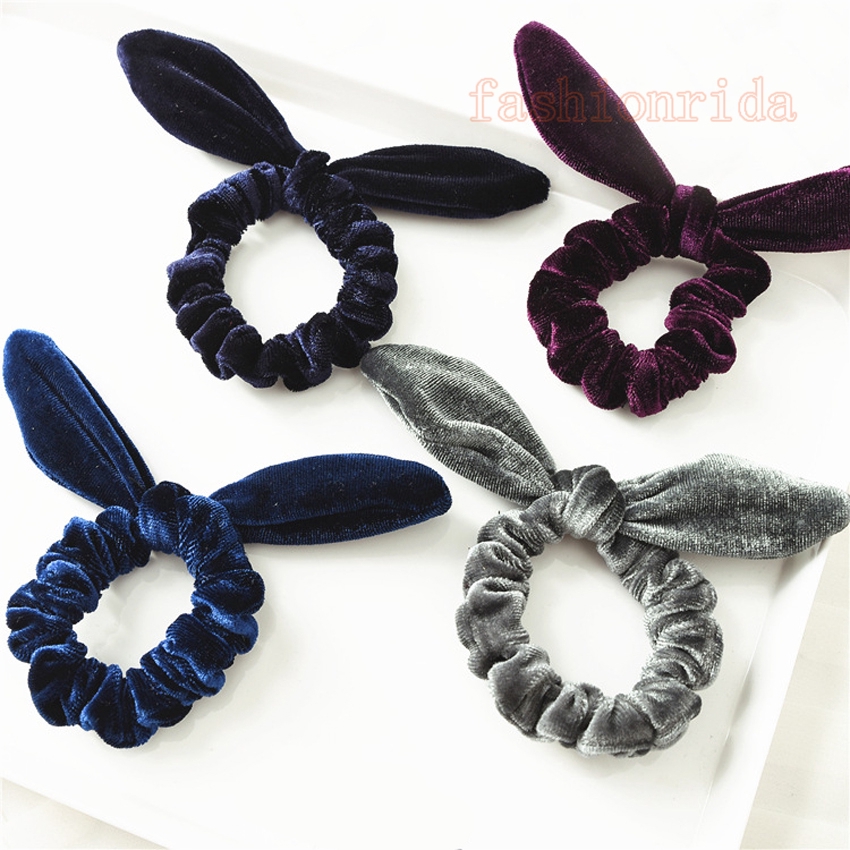 Velvet Bow Knot Scrunchies Bunny Ears Hair Ring Stretch Hair Tie