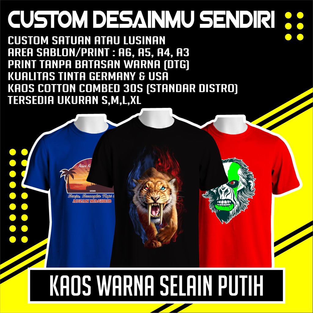 Custom Unit Screen Printing Tshirt Cotton Combed 30s Color T Shirt Print Print Dtg A3 Shopee Singapore