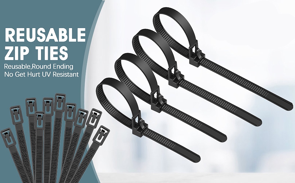Reusable Cable Zip Ties 20cm UV Black Releasable Nylon Tie Wraps ...
