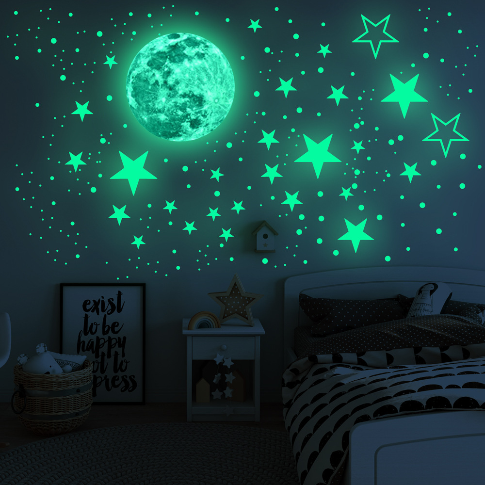 Glow Star 100 Glow in dark star Moon Plastic Stickers kids Ceiling Wall Bedroom 