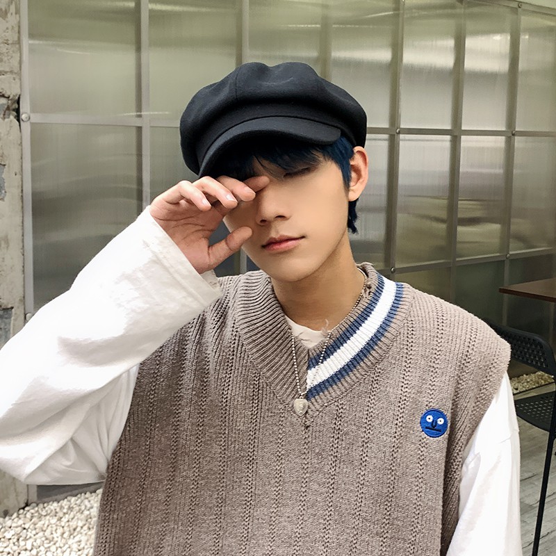 Hat Male Korean Fashion Brand Beret Spring And Autumn Ins Wild Fashion Octagonal Hat British Newsboy Hat Big Face Was Th Shopee Singapore