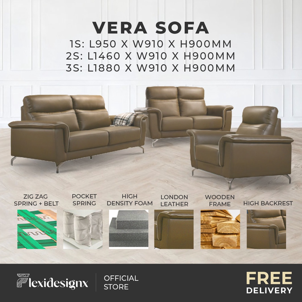 Sofa Set Only / 1 /2 / 3 Seater Sofa London PU Leather With Steel Leg