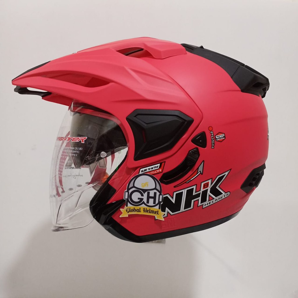 Habis Nhk Predator Solid Pink Magenta Doff Double Visor Half Face Helmet Shopee Singapore