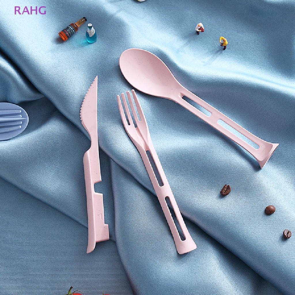 RAHG 3 in 1 Travel Cutlery Portable Cutlery Wheat Straw  Fork Spoon Set Student NEW