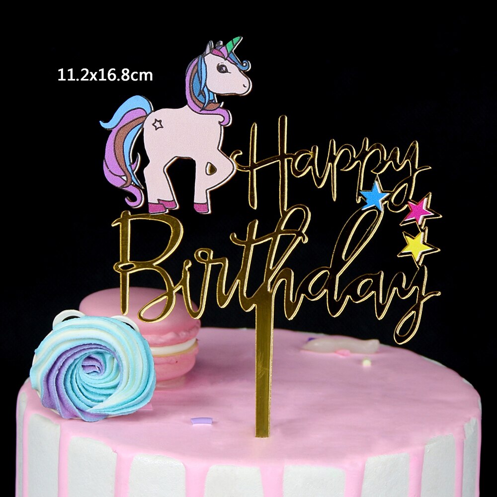 Unicorn Happy Birthday Cake Toppers Party Cake Dessert Cupcake Toppers