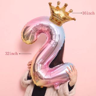 32inch rainbow number balloons with gold crown  foil balloon birthday party decorations #2