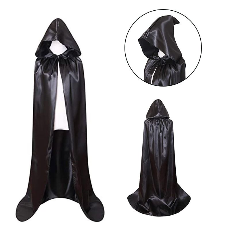 Adult Unisex Long Hooded Cape Cloak Costume Witch Robe Party Cosplay Fancy Dress 