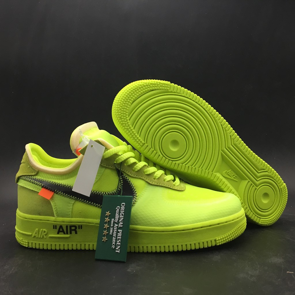 off white nike air force 1 black and volt