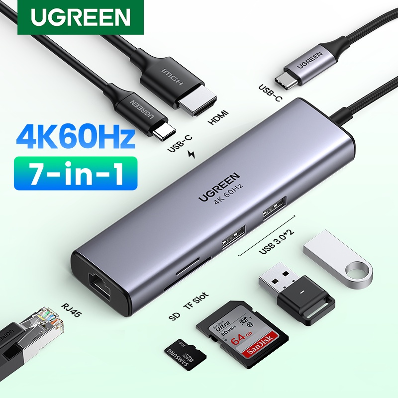 UGREEN USB HUB 4K 60Hz USB C to HDMI 2.0 RJ45 USB 3.0 PD Adapter ...