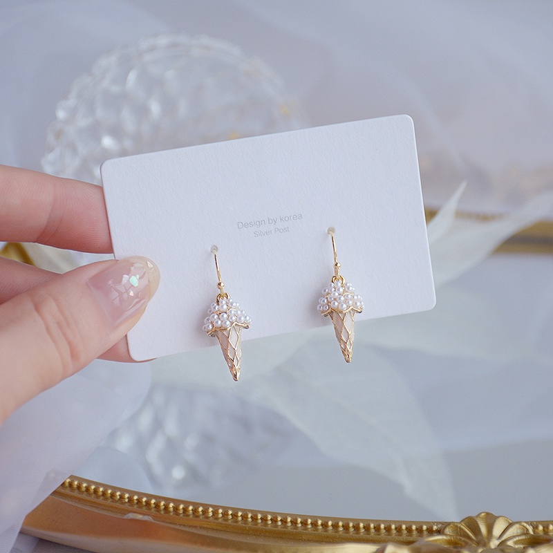 Image of Korean Delicate Texture Full Pearl Ice cream Earring Cute Creative 14K Real Gold Drop Earring Minimalist Tiny Jewelry #0