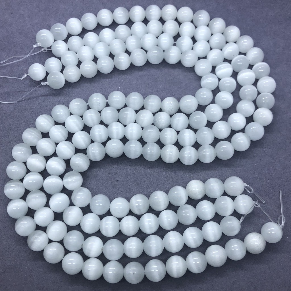 Image of White Cats Eye Beads 4-12mm Round Natural Loose Opal Stone Bead Diy for Jewelry #2