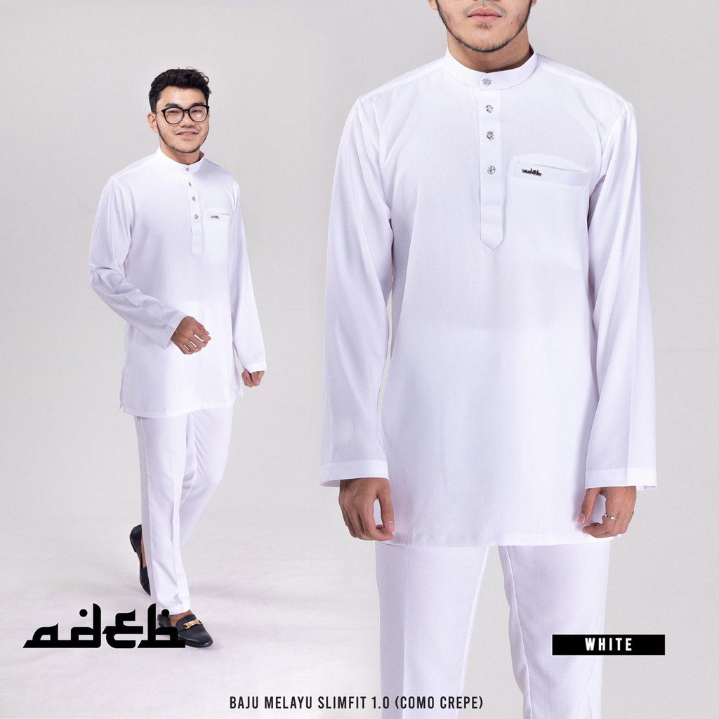 Baju Melayu Slimfit White Cream Adeb Como Crepe Shopee Singapore